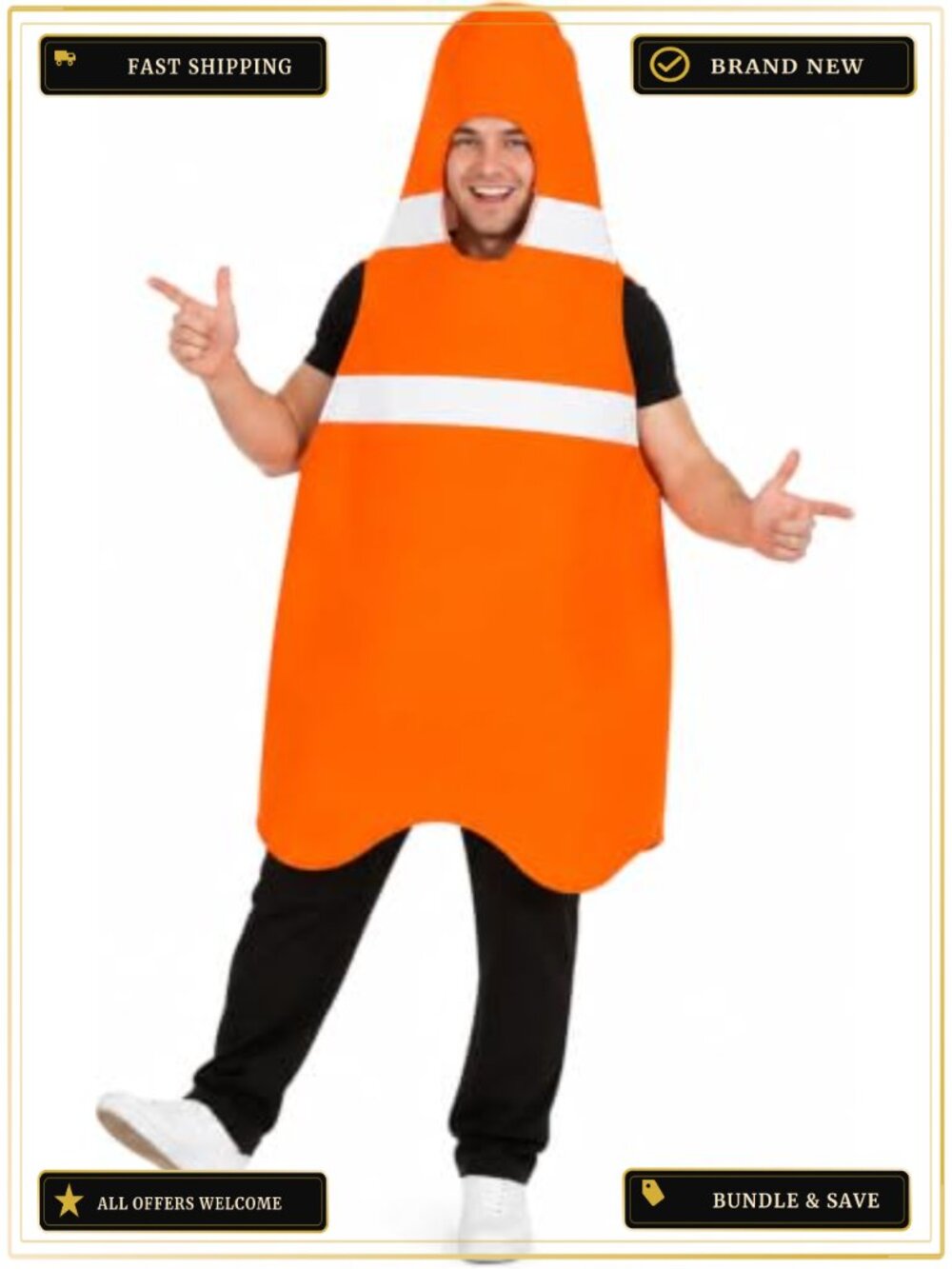 Adult Traffic Cone Costume Halloween Cosplay Outfit One Size